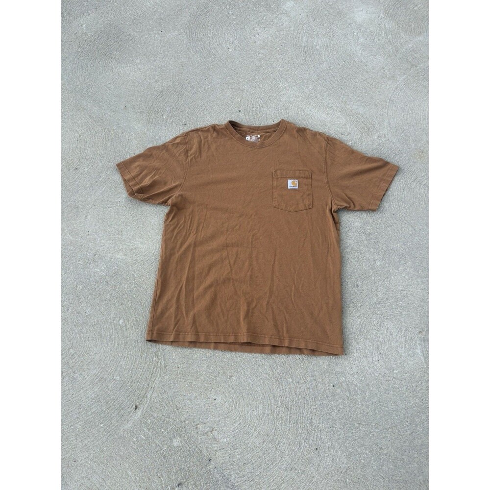 Carhartt K87 BRN Men's Brown Cotton Short Sleeve T-Shirt Size M Medium Pocket